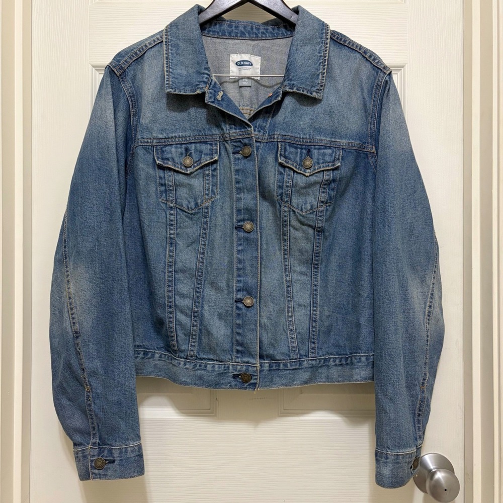 Old Navy Denim Trucker Jacket 2XL Medium Wash Blue Jean Cotton Casual Minimalist
